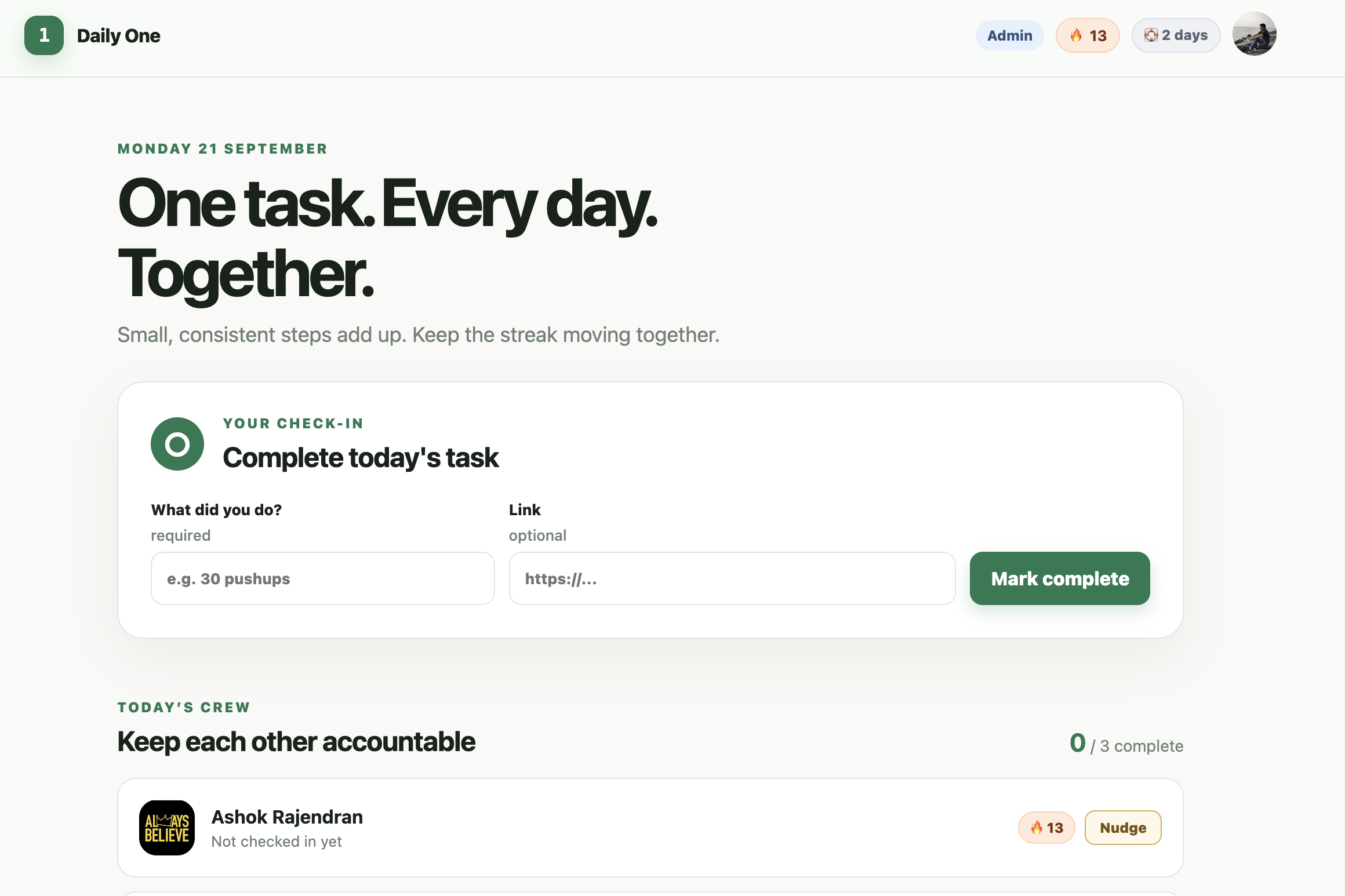 Daily One app screenshot